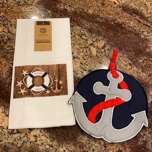 “NAUTICAL” 2-pc Kitchen Set Towel & Potholder, NEW